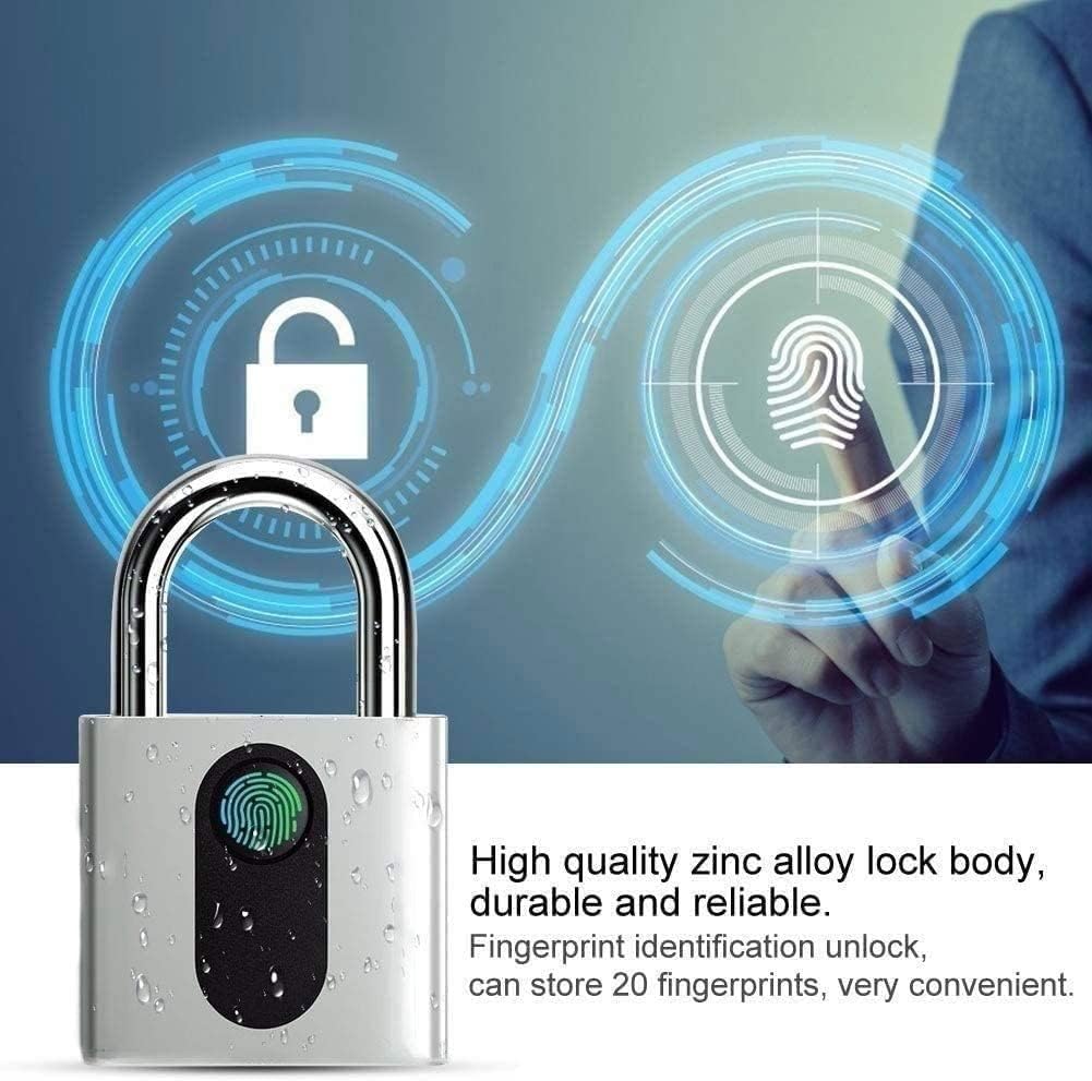 TOEWOE Fingerprint Padlock, Smart Fingerprint Padlock, Fingerprint Lock, USB Rechargeable, Suitable for Luggage, Bookcase, Waterproof, Suitcase, Backpack, Bike, School Locker