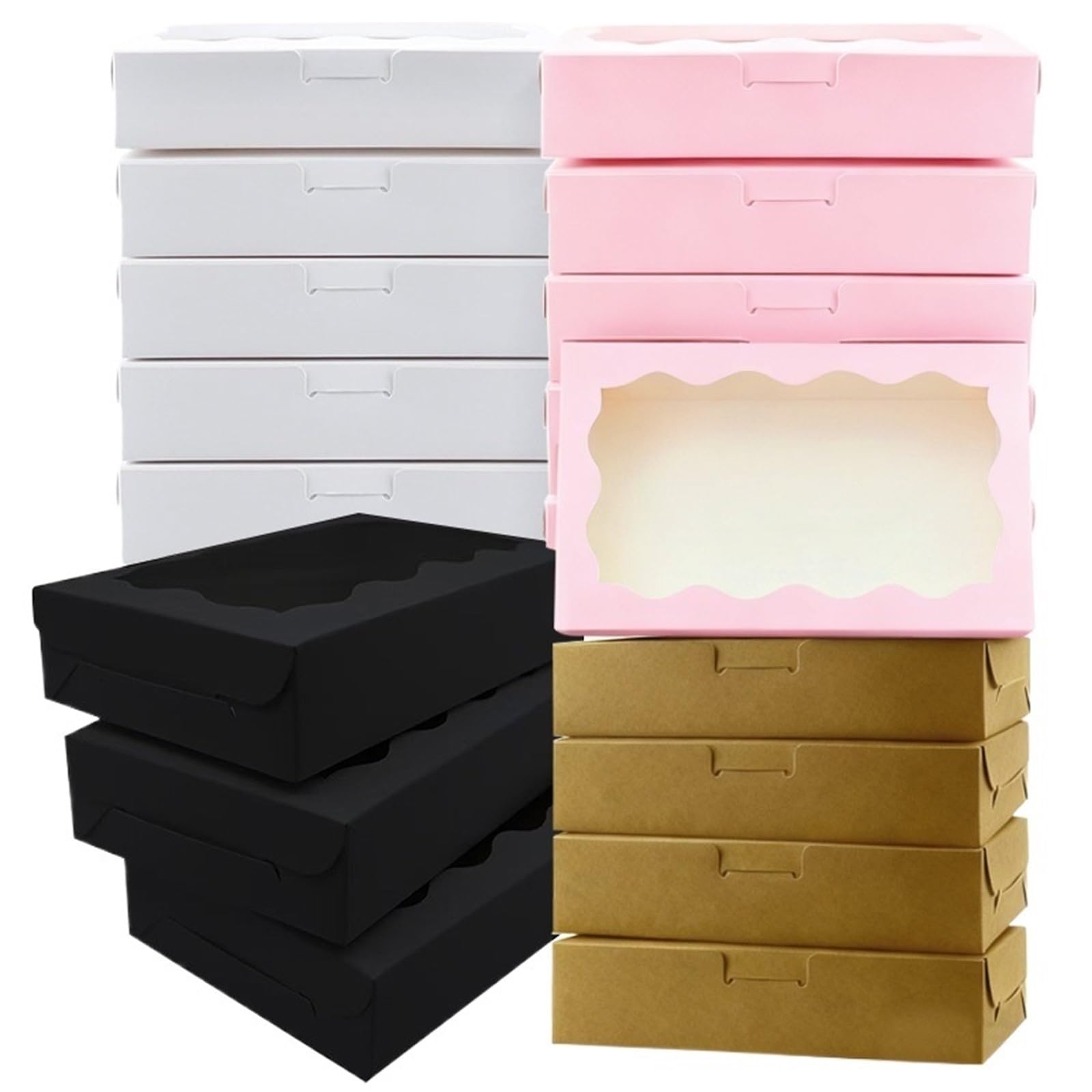XPJYUA Bakery Boxes with Clear Window 20pcs Box With Transparent Window, Suitable For Dessert, Cake, Candy(Mixed colors)