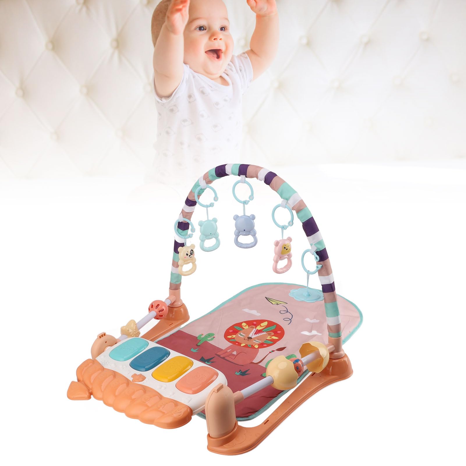 RiToEasysports Alfombra de Juegos para bebé, Pedal Musical para bebé, Actividad Musical, Piano, Gimnasio, Estera Acolchada para el Tiempo Boca Abajo con Vallas Protectoras (PINK)