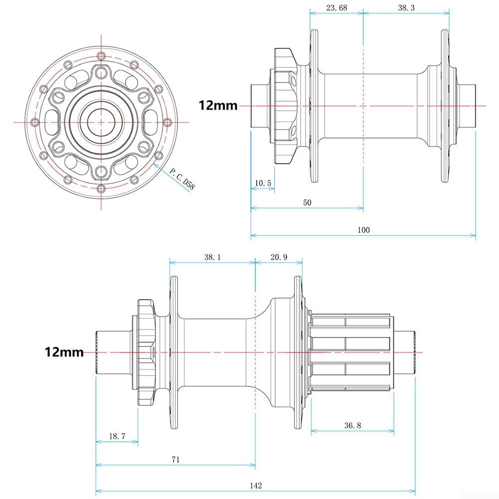 Aluminium Fahrrad Naben 100mm 142mm Für 12mm Achse
