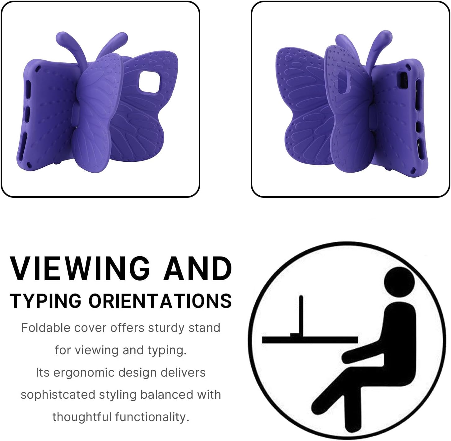 Samsung Galaxy Tab A11 Case Kids 8.7 inch Butterfly Tablet Case with Kickstand Light EVA Full Boby Drop Protective Rugged Shockproof Kid-Proof Kid Pro Tablet Cover for Girl (Purple) image 5