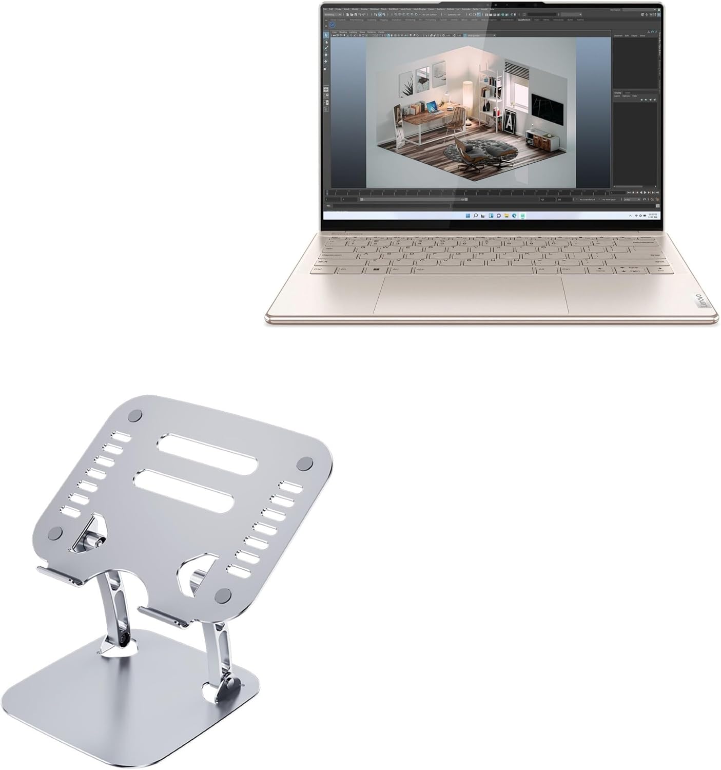 BoxWave Stand and Mount Compatible with Lenovo Yoga Slim 9i (14 in) - Executive VersaView Stand, Ergonomic Adjustable Viewing Angle Metallic Riser - Metallic Silver