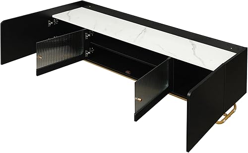 Miniatura 8 de LUMISOL Soporte de TV moderno Mid-Century para TV de 65 pulgadas, centro de entretenimiento con puertas de vidrio estriado, consola de TV superior