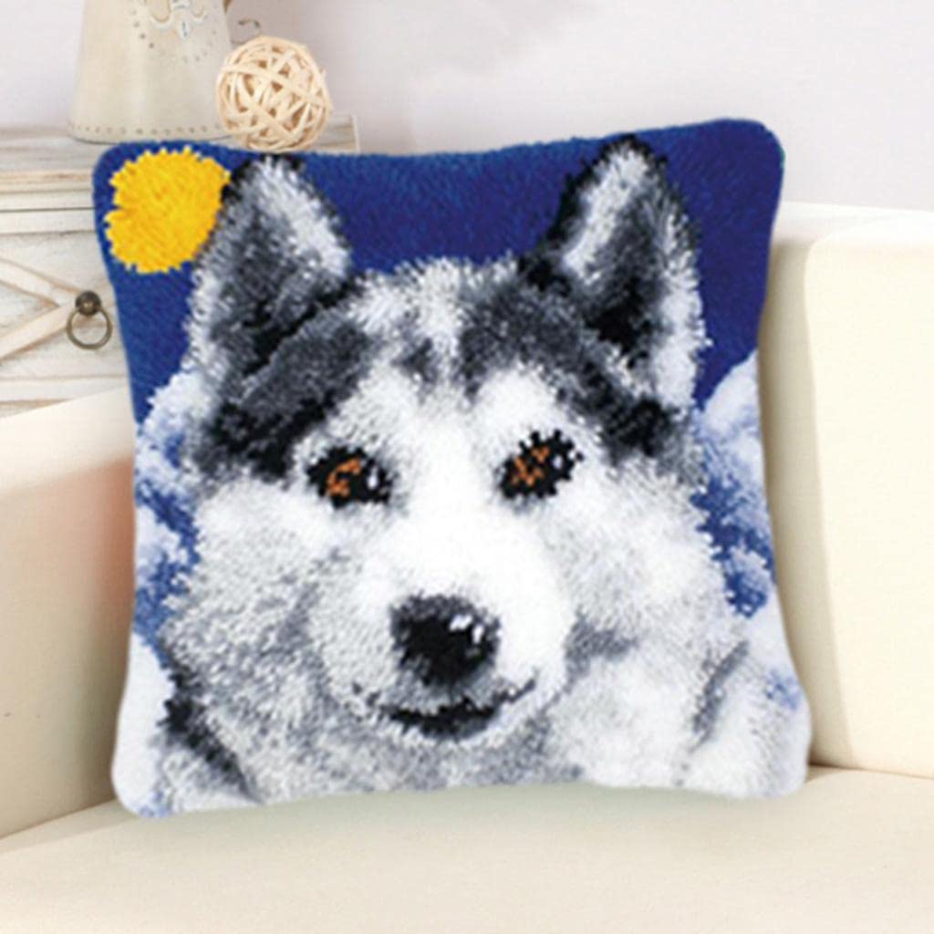 LOOM TREE Latch Hook Kits DIY Animal Pattern Pillow Making Package 43x43cm Wolf Needlecrafts & Yarn | Rug Making | Latch Hooking | Latch Hooking Kits-image-24