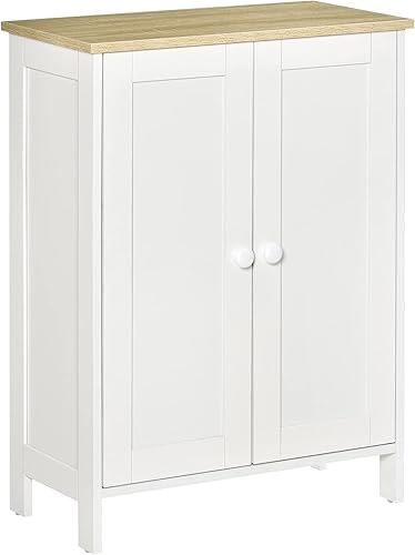HOMCOM Armario de buffet con almacenamiento, gabinete de baño moderno, aparador buffet con 2 estantes ajustables y 2 puertas para cocina, sala de
