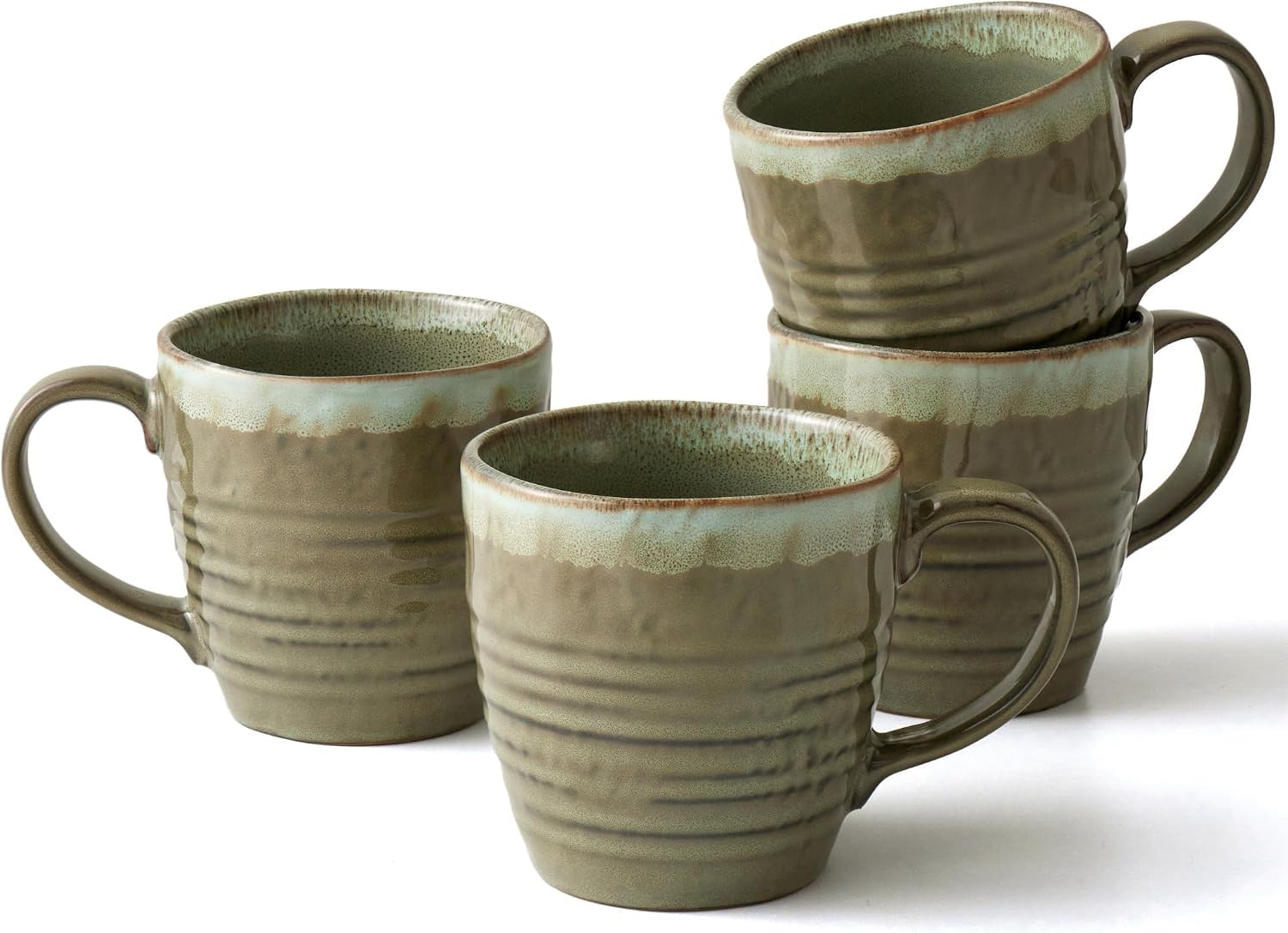 Ava Nord Juego de 4 tazas de café de cerámica de 14 onzas con asa, juego de tazas de café de cerámica de esmalte reactivo para té, latte, capuchino, cacao, chocolate caliente, aptas para microondas y