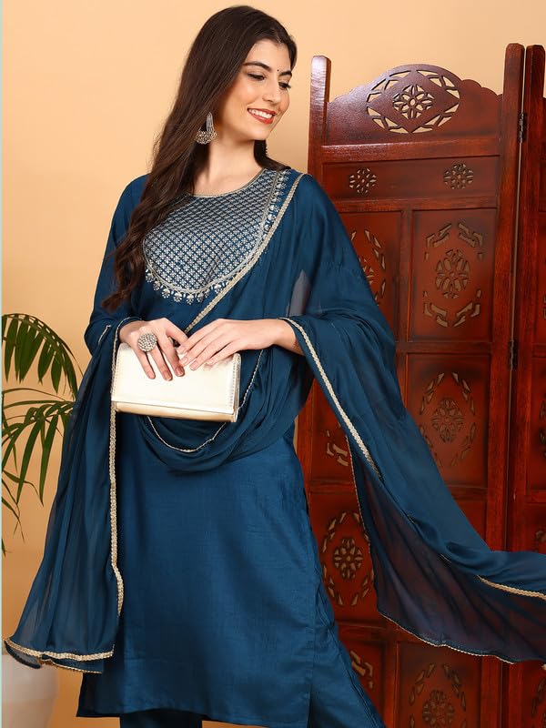 Image of Vaamsi Women's Silk Blend Kurta Pant With Dupatta