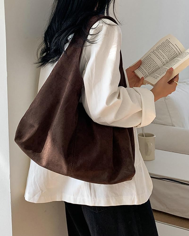 Women's Suede Tote Bag Retro Crescent Shoulder Bag Trendy 2025 Suede Handbag Underarm Purse Work Bag Dumpling Bag - Image 2