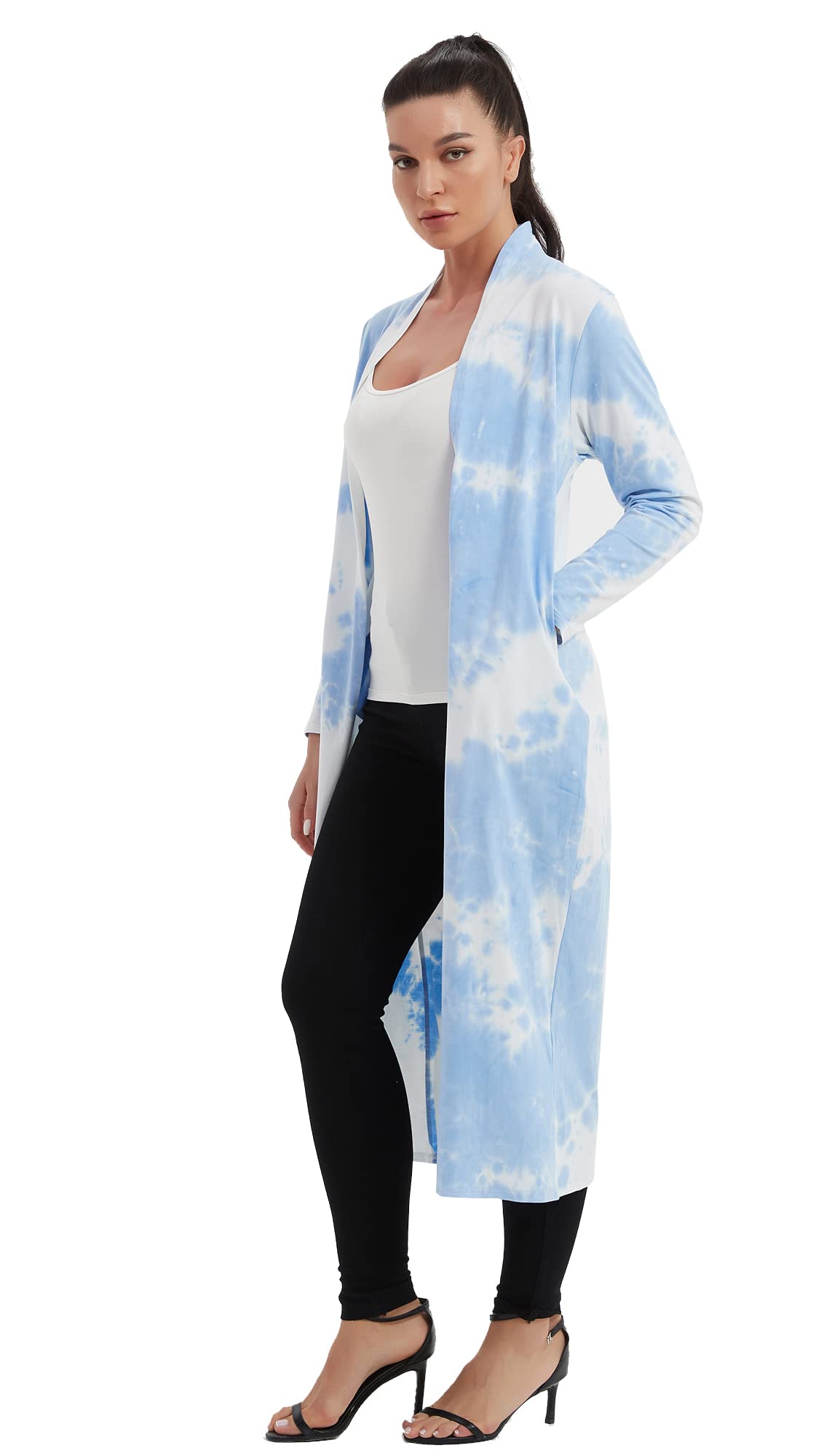 AMGLISE Women's Floor Length Drape Sweater Cardigan -Lightweight Long Sleeve Open Front Maxi Duster with Pockets