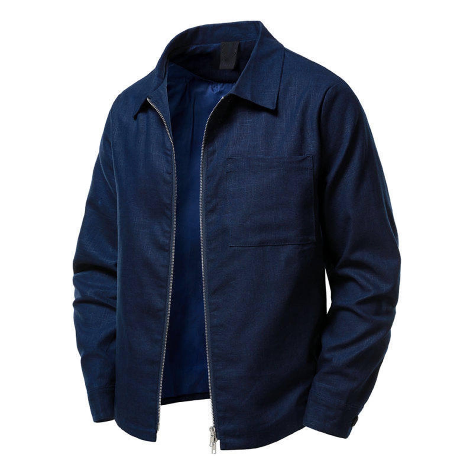 Lässige Leinenjacke mit fallendem Revers und Taschen – leichter Herbstmantel für den Alltag, bequemes und atmungsaktives Material, eleganter Freizeitstil, vielseitig kombinierbar.
