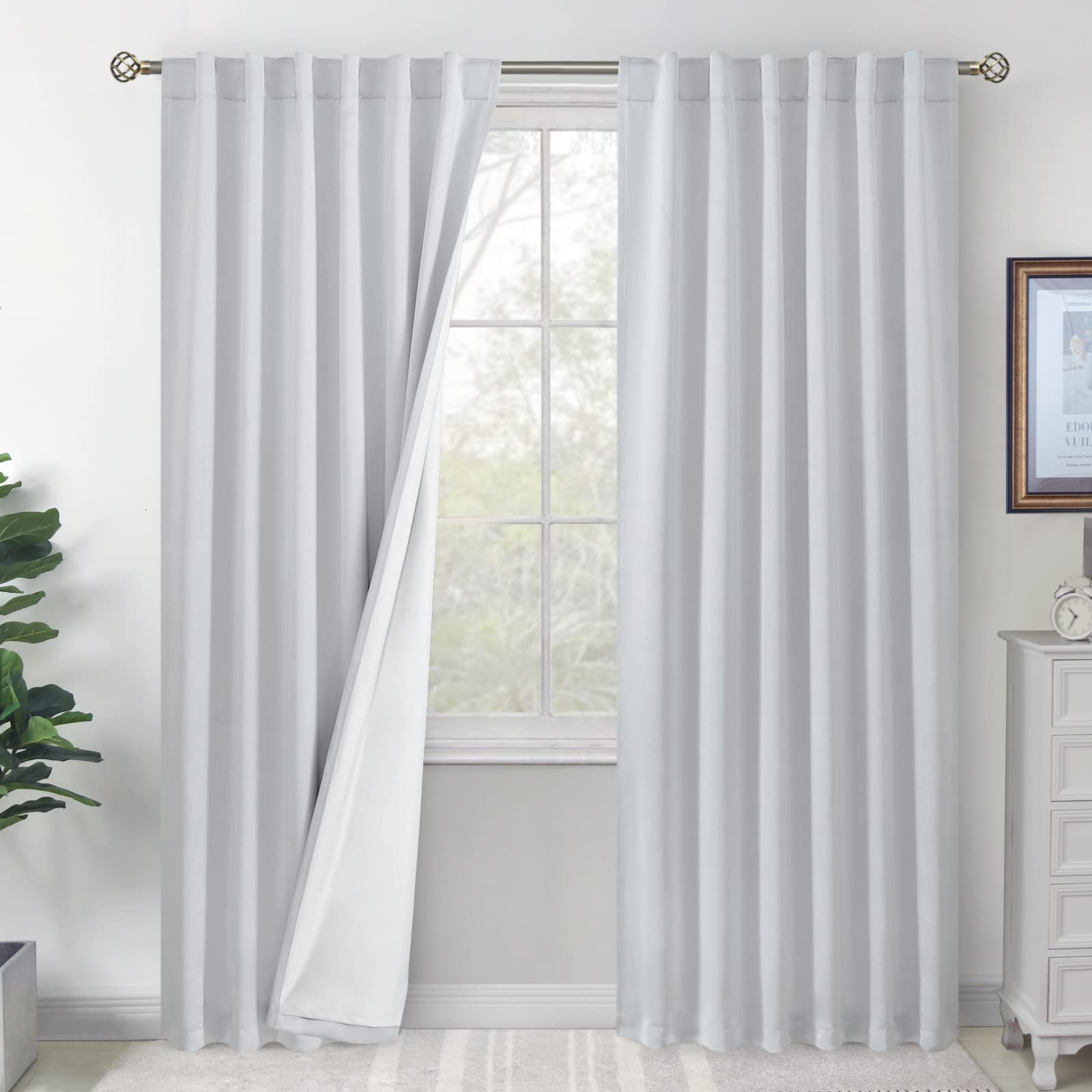 BGment Blackout Curtains 84 Inch Length 2 Panels Set, Thermal Insulated Living Room Curtains Soundproof Room Darkening Window Drape with Rod Pocket and Back Tab, Each Panel 52 Inch Wide, Greyish White