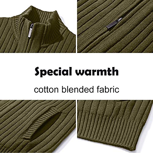 Pioneer Camp Men's Cardigan Sweaters Full Zip Up Stand Collar Slim Fit Casual Knitted Sweater With 2 Front Pockets (Army Green, L) #TOP3