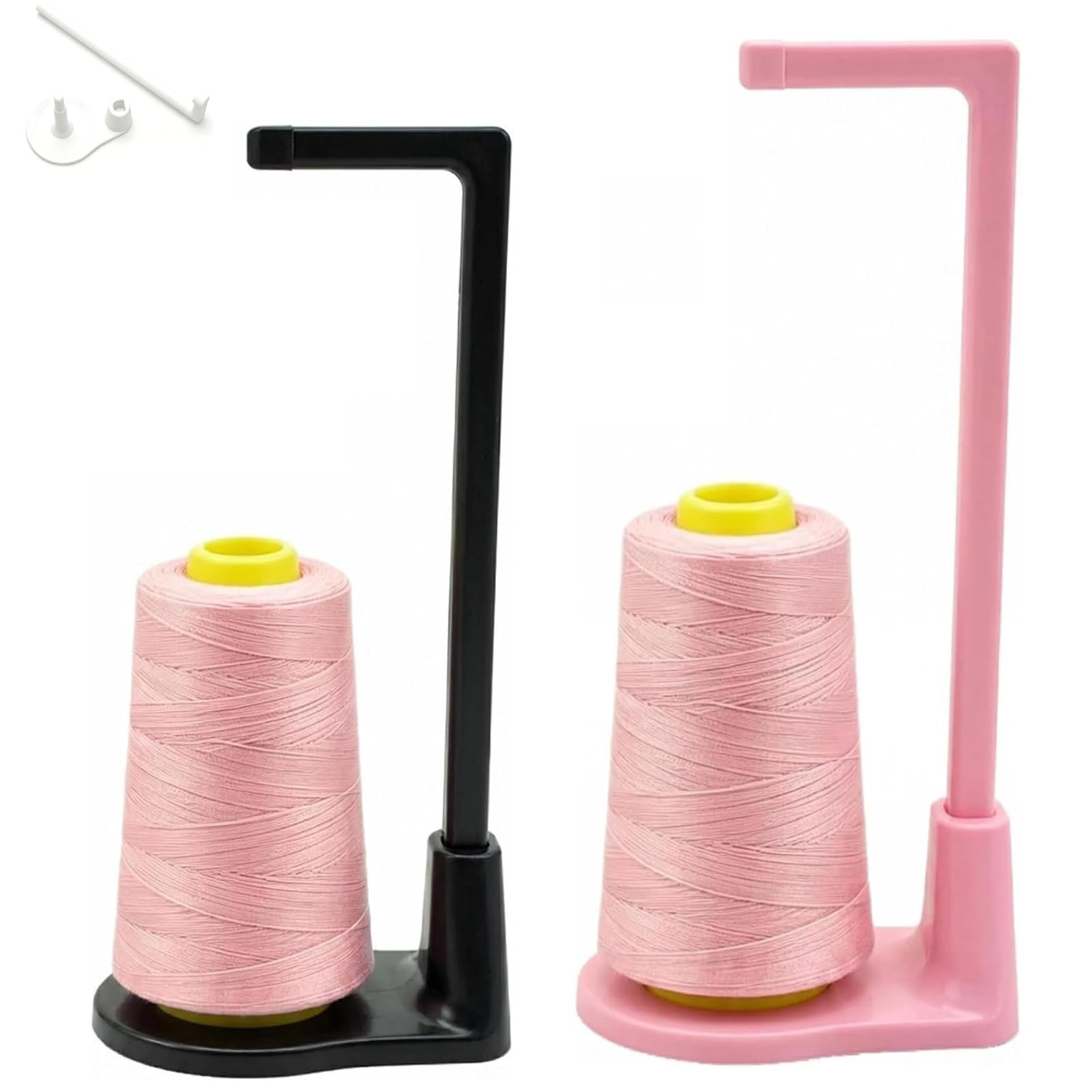 Thread Stand for Sewing Machine Thread Spool Holder Desktop Large Capacity Cone Spool Organizer Rack Universal Household Spool Holder with Anti-Tangle Guide for Spools Sewing Enthusiasts(Black+Pink)
