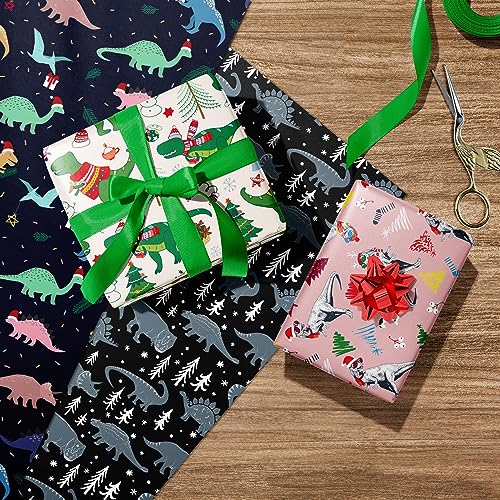 image for WAPLIGHAL Dinosaur Christmas Wrapping Paper for Boys Girls Kids - Funn