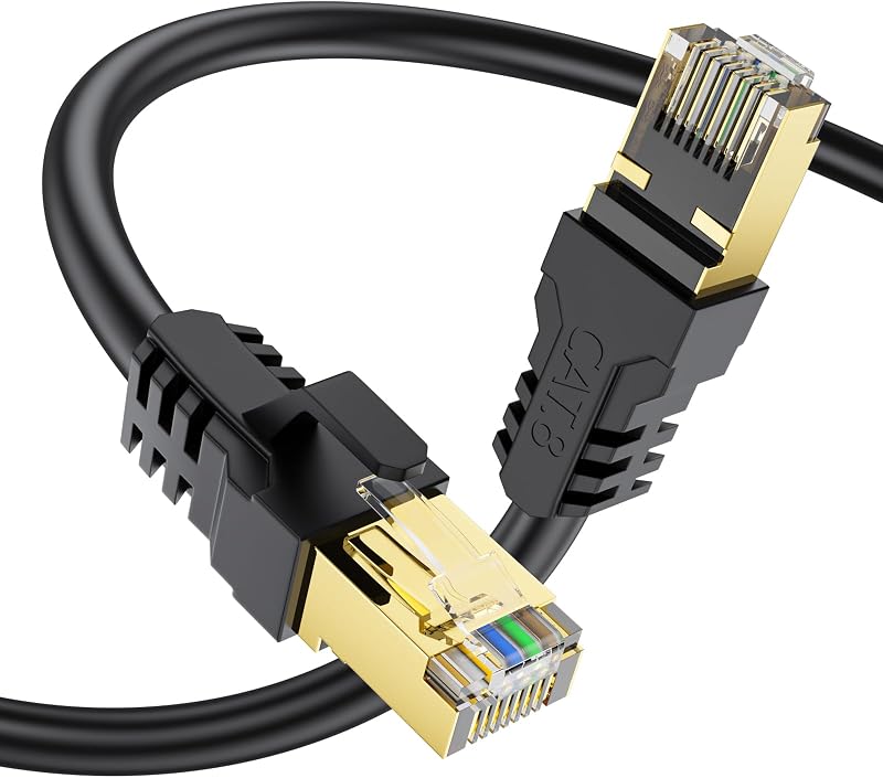 Cat 8 Ethernet Cable 6FT 10FT 20FT 40FT 50FT 100FT 150FT,High Speed 40Gbps,2000Mhz,26AWG,Gold Plated RJ45 Connector,for Outdoor&Indoor,for/PC/Modem/Router/Gaming,Faster Than Cat7/Cat6/Cat5