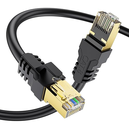 Cable Ethernet Cat 8 de 40 pies, alta velocidad de 40 Gbps, 2000 Mhz, 26 AWG, conector RJ45 chapado en oro, para exteriores e interiores, resistente