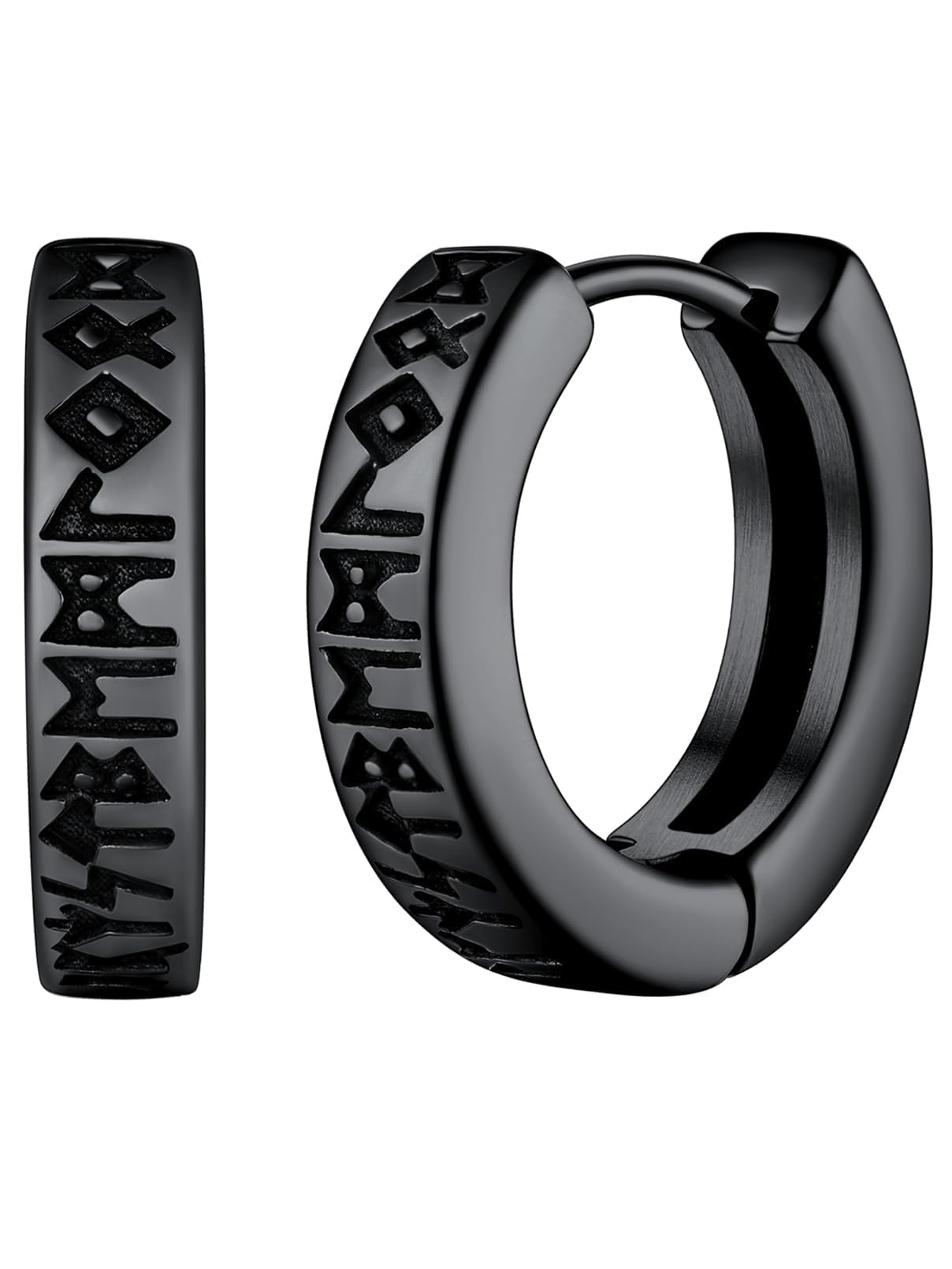 Norse Viking Runes Hoop Earrings for Men Hypoallergenic Stainless Steel Punk Huggie Hoop Earring Sturdy Norse Mythology Jewelry Gifts