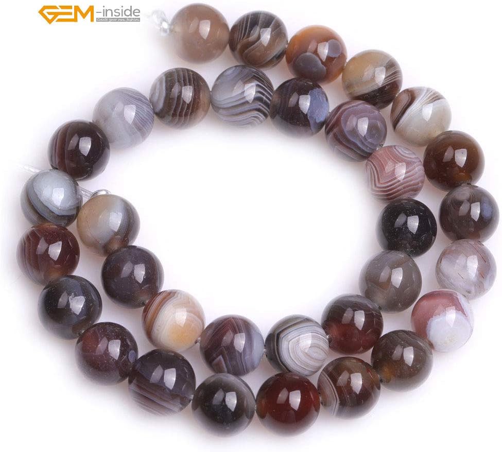 GEM-Inside 12mm Natural Onyx Botswana Agate Stone Round Semi Precious Chakras Big Hole Beads for Jewelry Making DIY Handmade Craft Supplies 15"