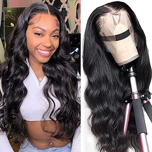 180% Density Human Hair Wigs for Black Women 13x4 Lace Wigs Body Wave 26 Inch HD Frontal Wig Human Hair Pre Plucked Bleached Knots Ear to Ear Closure Wigs Human Hair Body Wave Lace Fronatl Wigs