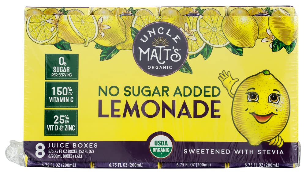 Uncle Matt's Organic No Sugar Added Lemonade Juice Boxes 8pk 54oz - Kids Lunch Box, Vitamins C D Zinc, 10 Cal