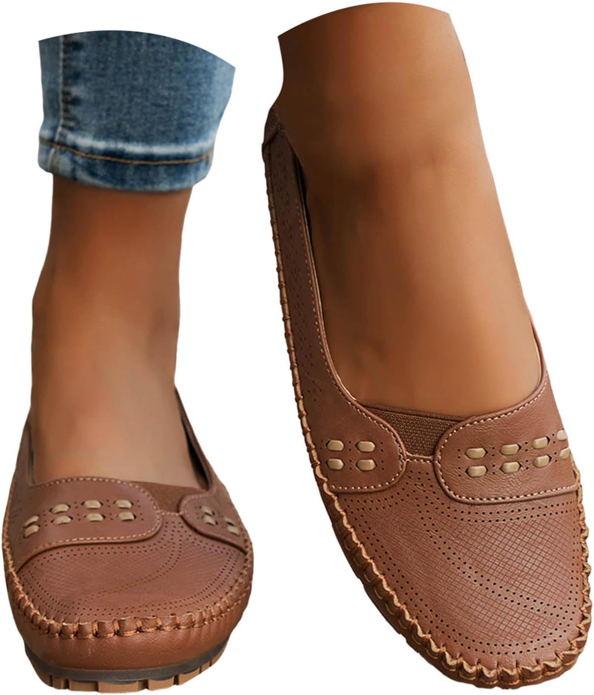 Women's Loafers Classic Leather Slip On Casual Comfortable Sneakers Work Office Dress Sneaker Closed Toe Non-Slip Walking Shoes