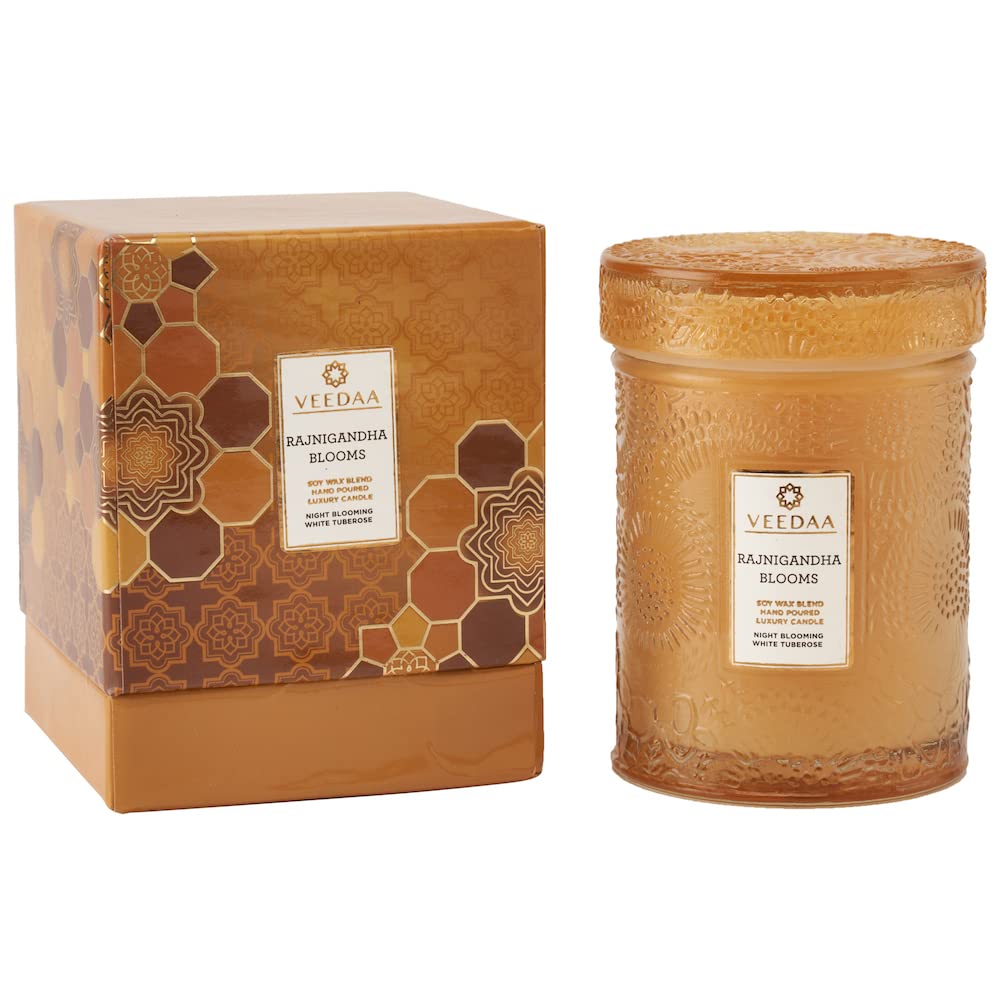 Rajnigandha Blooms Soy Wax Mandala Glass Scented Candle (Burns 22 Hours)-image-37