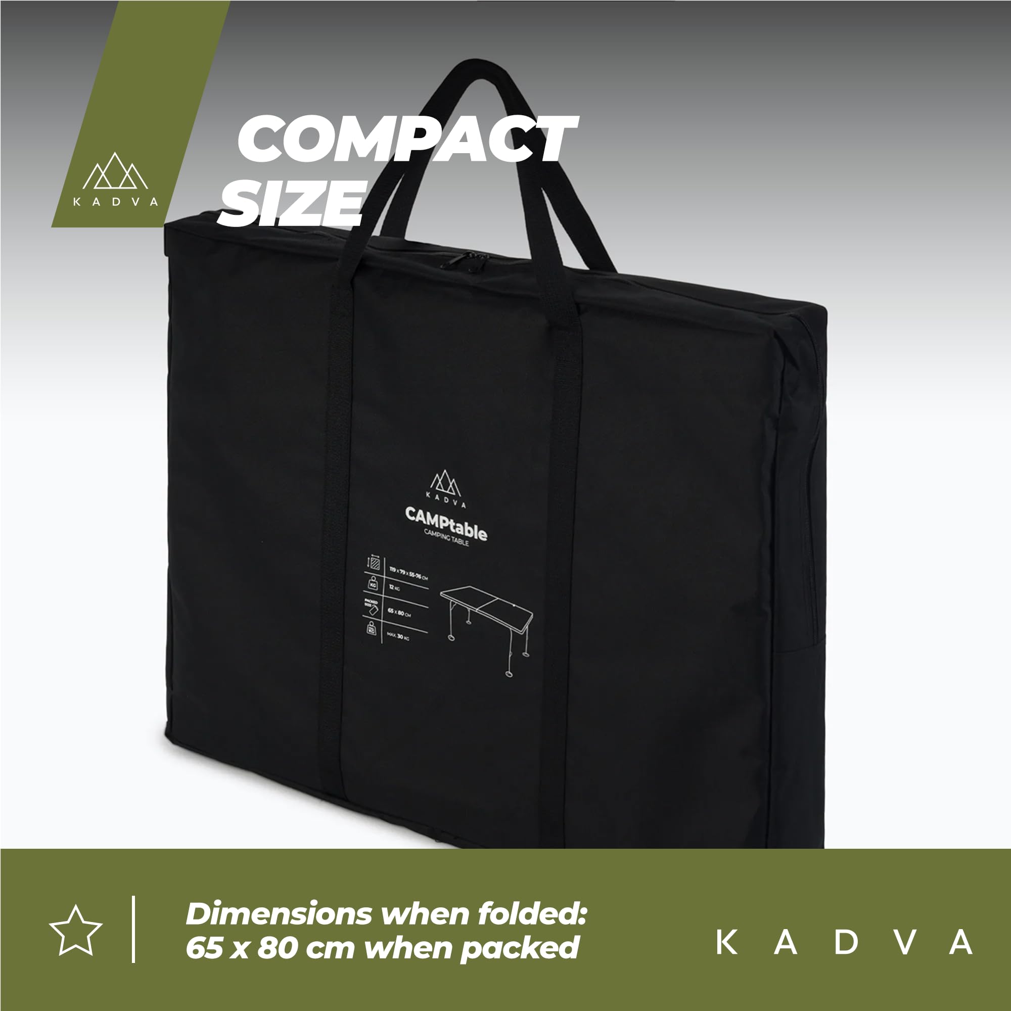 KADVA Składany stół kempingowy, 119 x 79 cm, stół outdoorowy z pokrywą w zestawie, wygodny w obsłudze, łatwy do przenoszenia, idealny na kemping i wycieczki, prosty design, kolor szary | Aluminium, składana konstrukcja