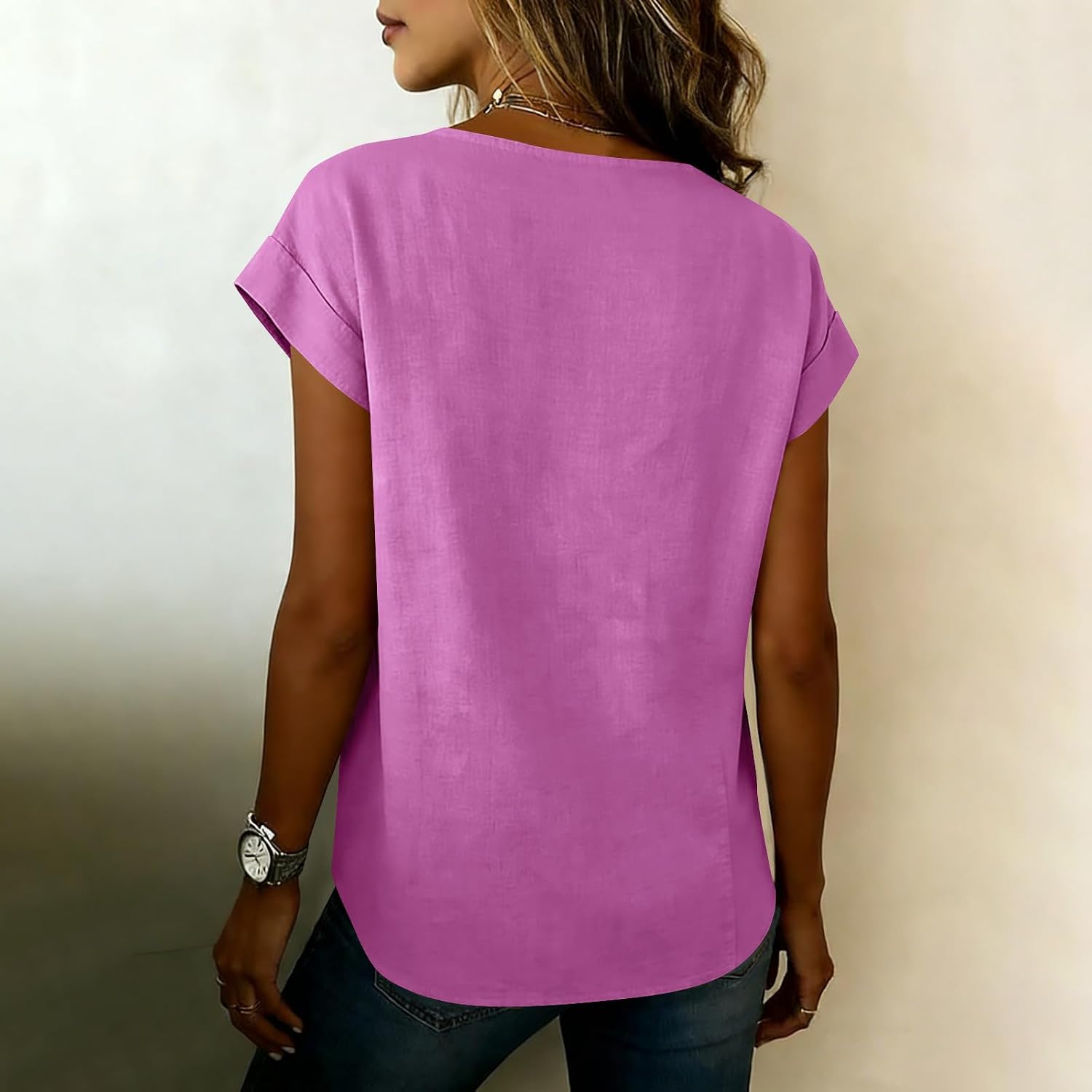 Womens Blouses Cotton Linen Tops Summer Gauze Shirts V | Cotton Linen Tops for Women Summer Gauze Shirts V Neck Cap Sleeve Blouses Dressy Casual Clothes