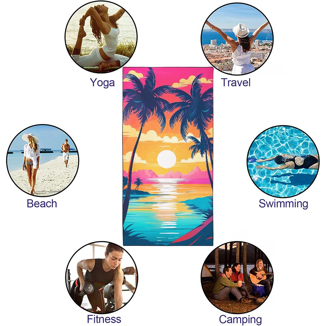 Toalla de playa Sunset de gran tamaño de 36 x 72 pulgadas, toalla de baño tropical ligera de secado rápido para viajes