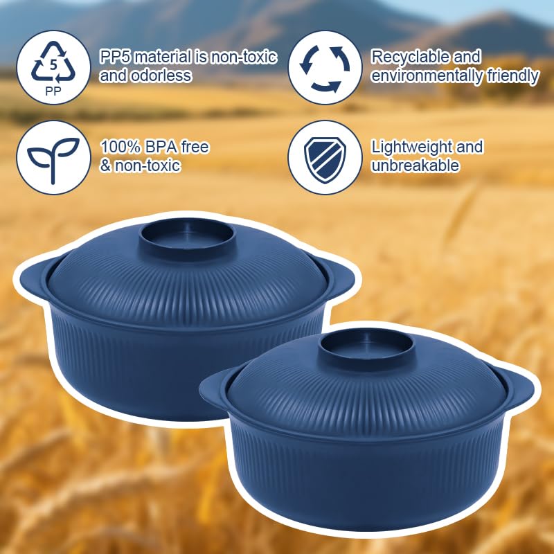Image of Navy-blue 40oz Cereal Bowls with lid set of 4,Microwave Safe,Family&Camping