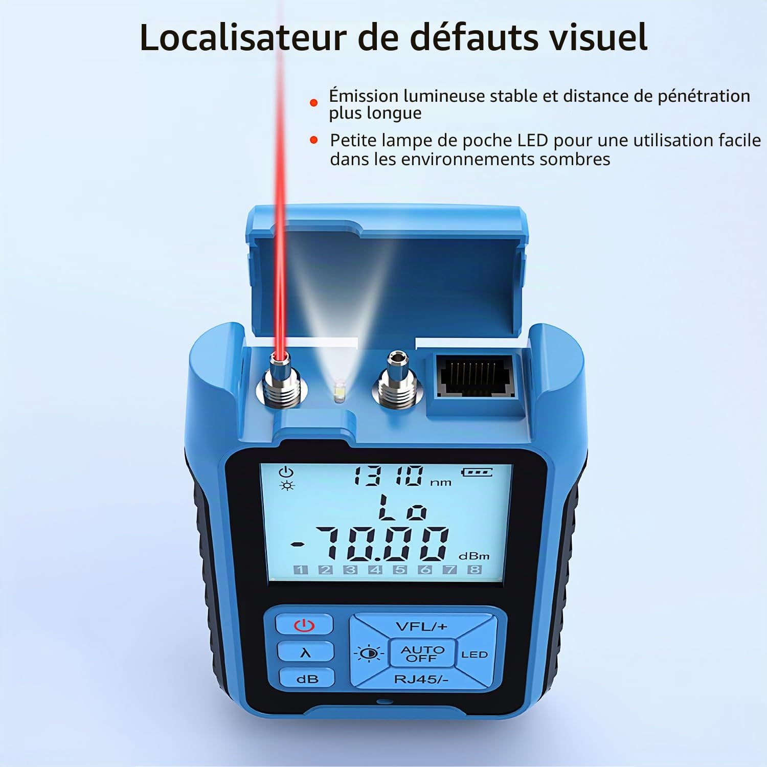 Mini-wattmètre optique tout-en-un, localisateur visuel de défauts 10 mW | Testeur de fibre optique, plage de mesure : -70 à +10 aBm, Aucune fonction de testeur ou de connecteur RJ45