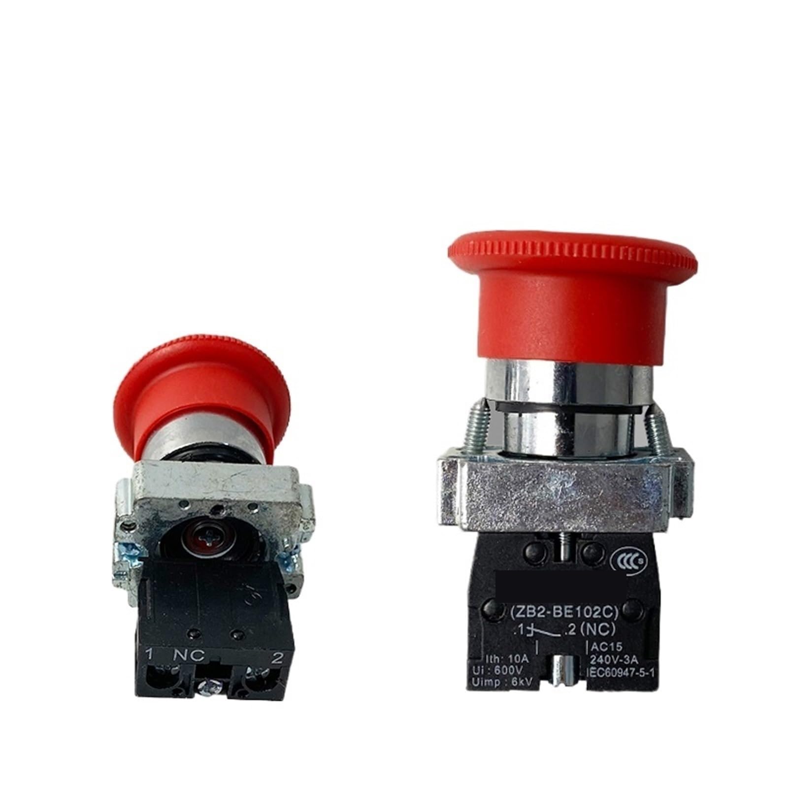 Interruptor pulsador de parada de emergencia rojo 1NC, 600 V, 10 A, 22 mm (ZB2), XB2-BS542, 5 unidades