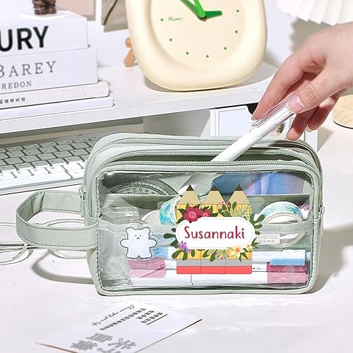 Miniatura 3 de Caja de lápices transparente de gran capacidad, estuche personalizado de doble capa con nombre, caja de lápices de plástico transparente apilable,