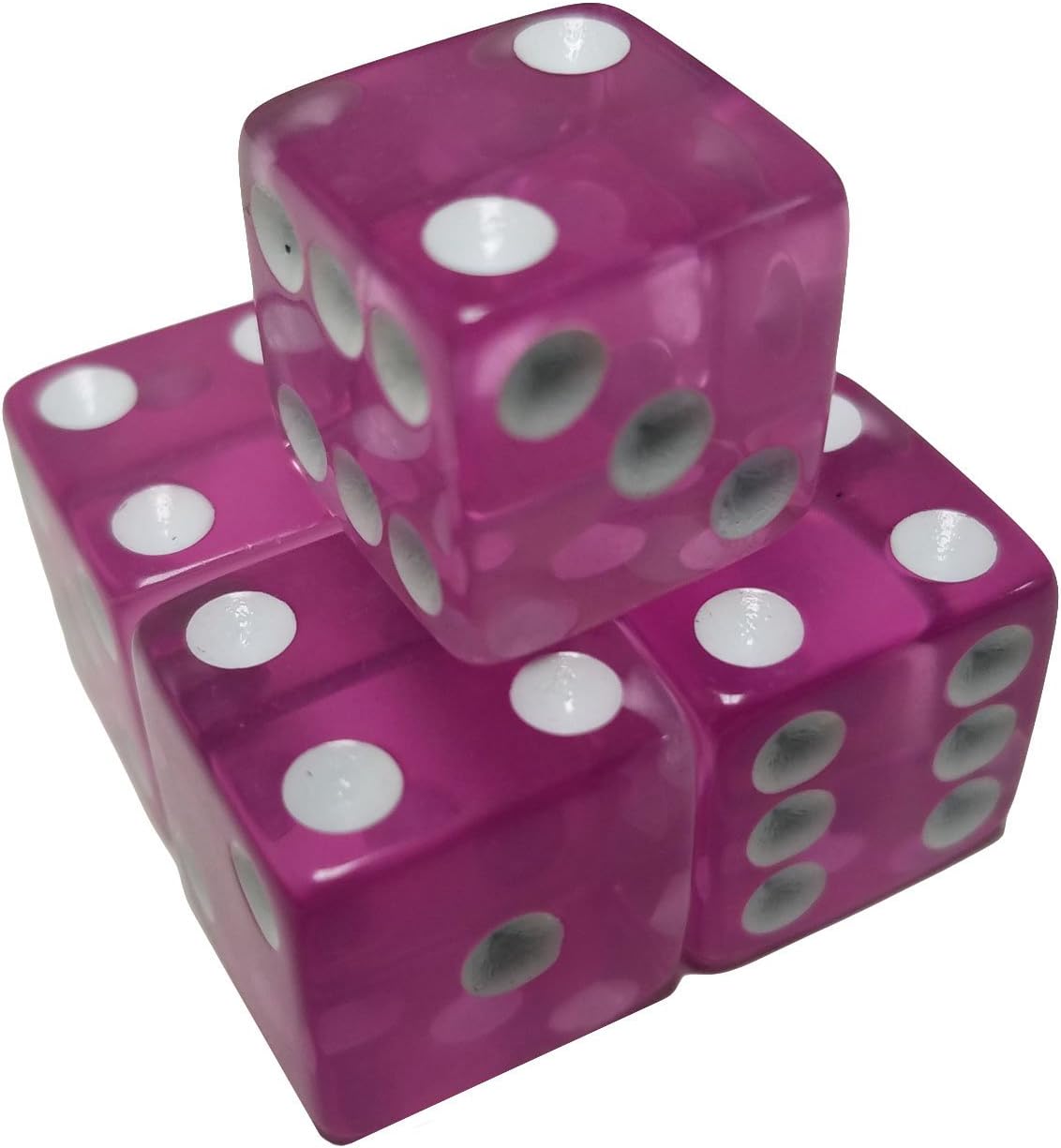 Set of 5 Transparent Pink Square Corner Dice 12mm White Spots in Snow Organza Bag