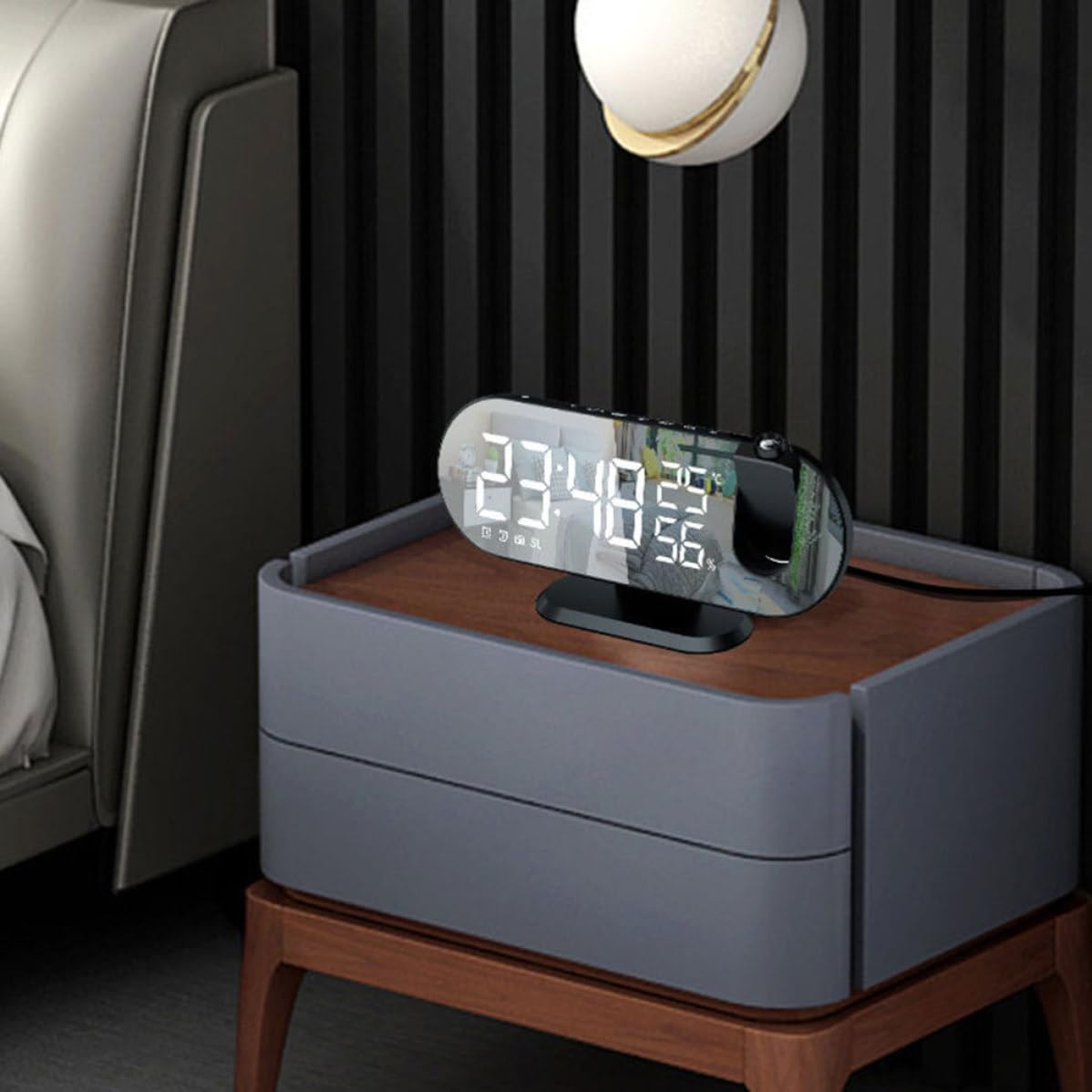 ibasenice Reloj Despertador Digital LED Proyector Multifunción con Temperatura y Humedad para Mesilla de Noche Diseño Creativo para Dormitorio y Oficina