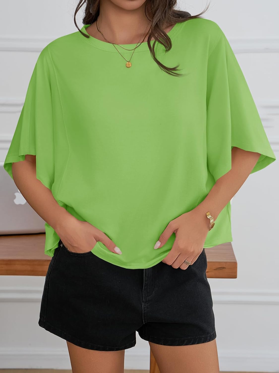 Cicy Bell Womens Oversized T Shirts Batwing Half Sleeve Summer Casual Crewneck Cropped Tops Loose Fit Basic Tees - Image 2