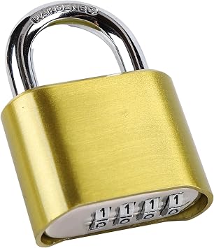Padlocks Combination Lock Outdoor, 4 Digit Combination Padlock Heavy Duty Waterproof, High Security Padlock with Combination for Locker, Fence, Gate, Gym, SchoolGold