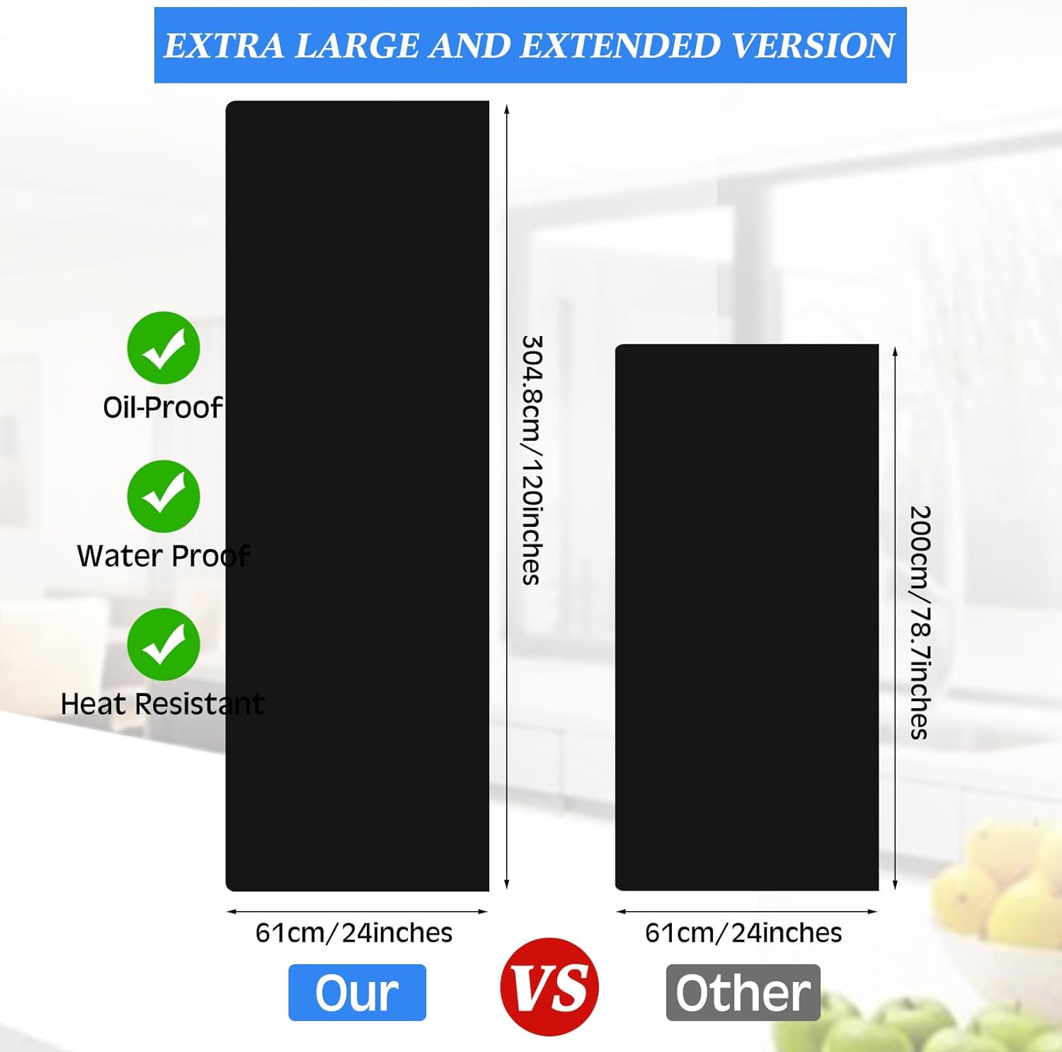 hushee silicone mats for kitchen counter in roll 120'' x 24'' nonslip cuttable heat resistant mat for kitchen countertop placemat(black)