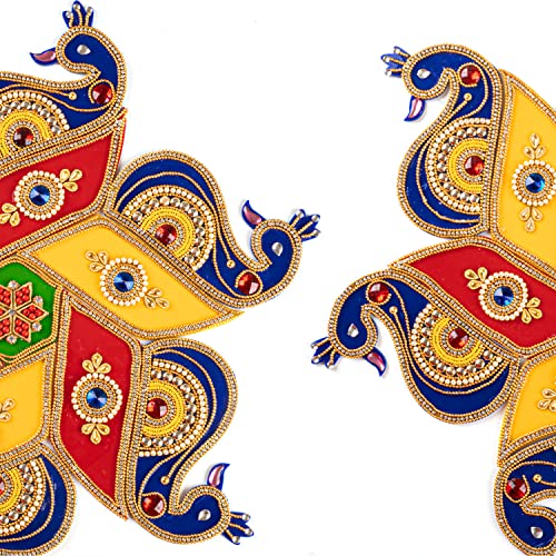 Tarini Gallery Floor Rangoli Acrylic Handcrafted Indian Traditional Home Décor for Diwali Festival Wedding Party Wall Interior Decoration and Gifting Size-12 (6 Peacock) - Image 3