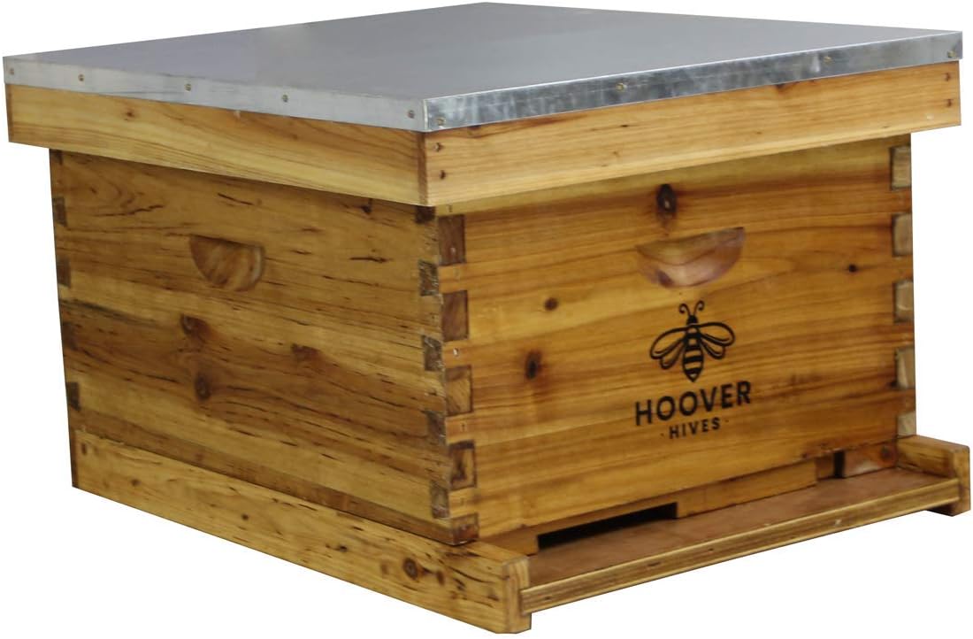 Hoover Hives 10 Frame Langstroth Beehive Dipped in 100% Beeswax Starter Kit (1 Deep Box & Accessories)