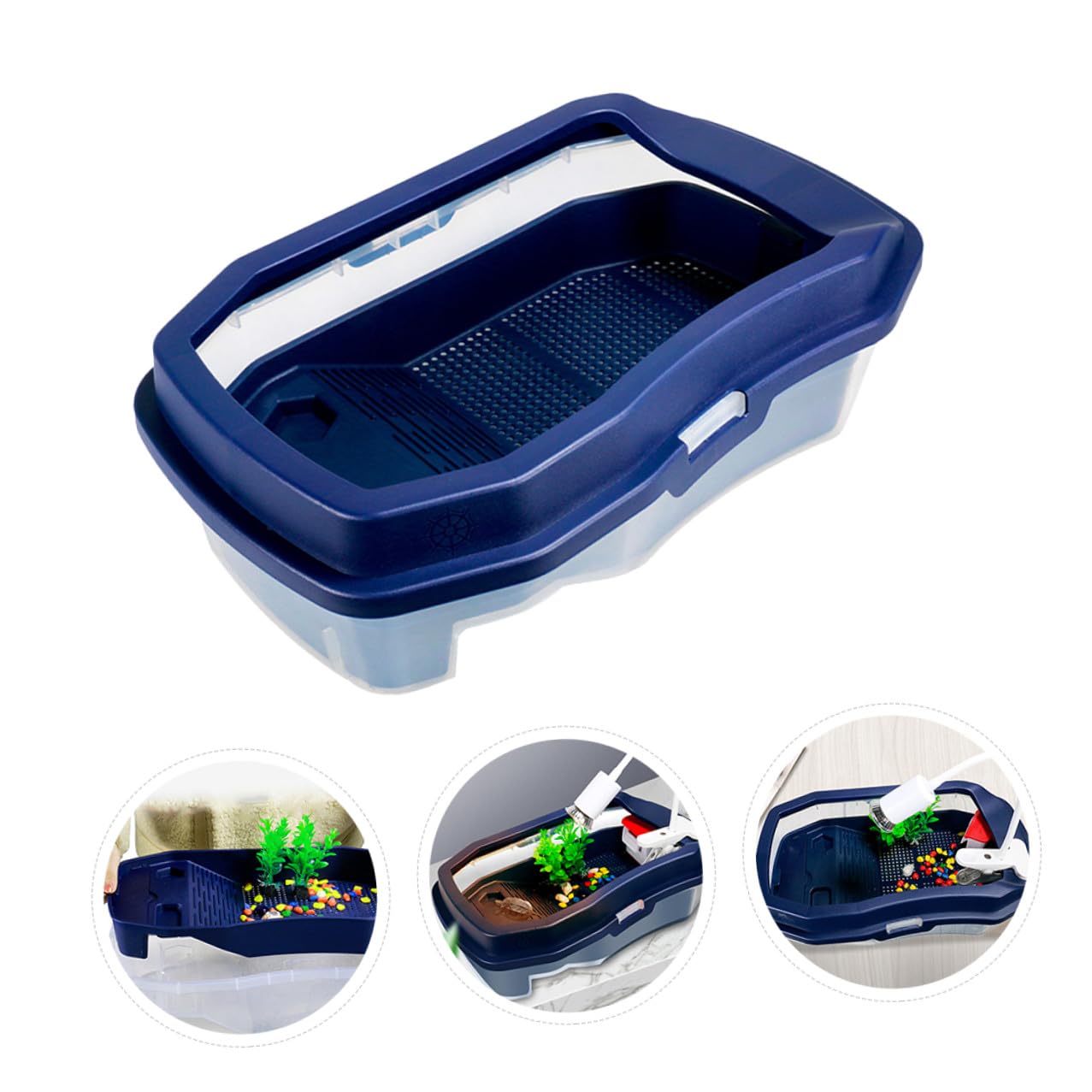 HEMOTON Acquario per Prendere Sole in Plastico Blu Piattaforma per Tartarughe d Acqua Doppio e Resistente a Rotture per Nuoto e Riposo