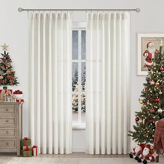 WEST LAKE Natural Pinch Pleated Sheer Window Curtain Panels 90 Inches Long,Back Tab Drapes with Hooks,Farmhouse Linen Textured Window Treatment for Bedroom Living Room,40" Wx90 Lx2