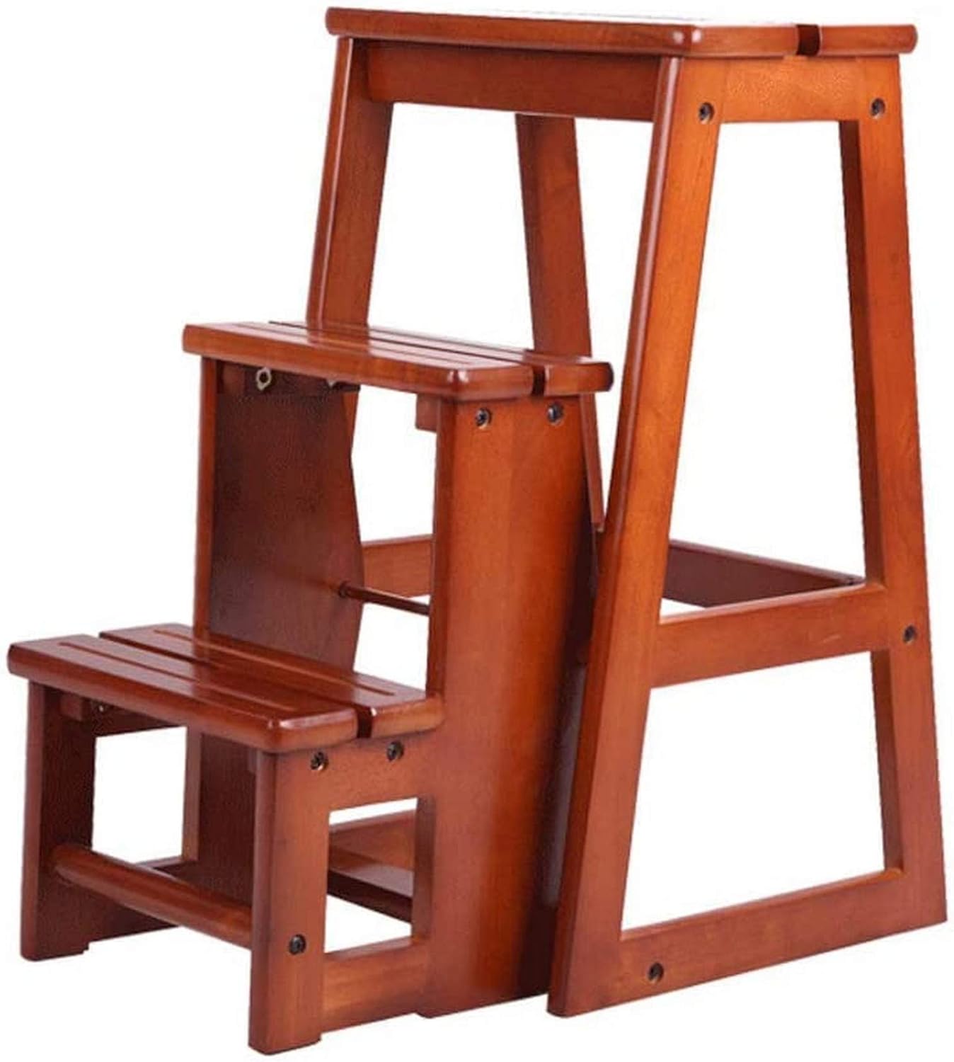Wooden Step Stool,Brwon Folding Step Stool Portable Solid Wood Flower Shelf Multi-Functional 3-Step Ladder Stool Staircase Chairs for Kitchen Bathroom Office Max. 120kg