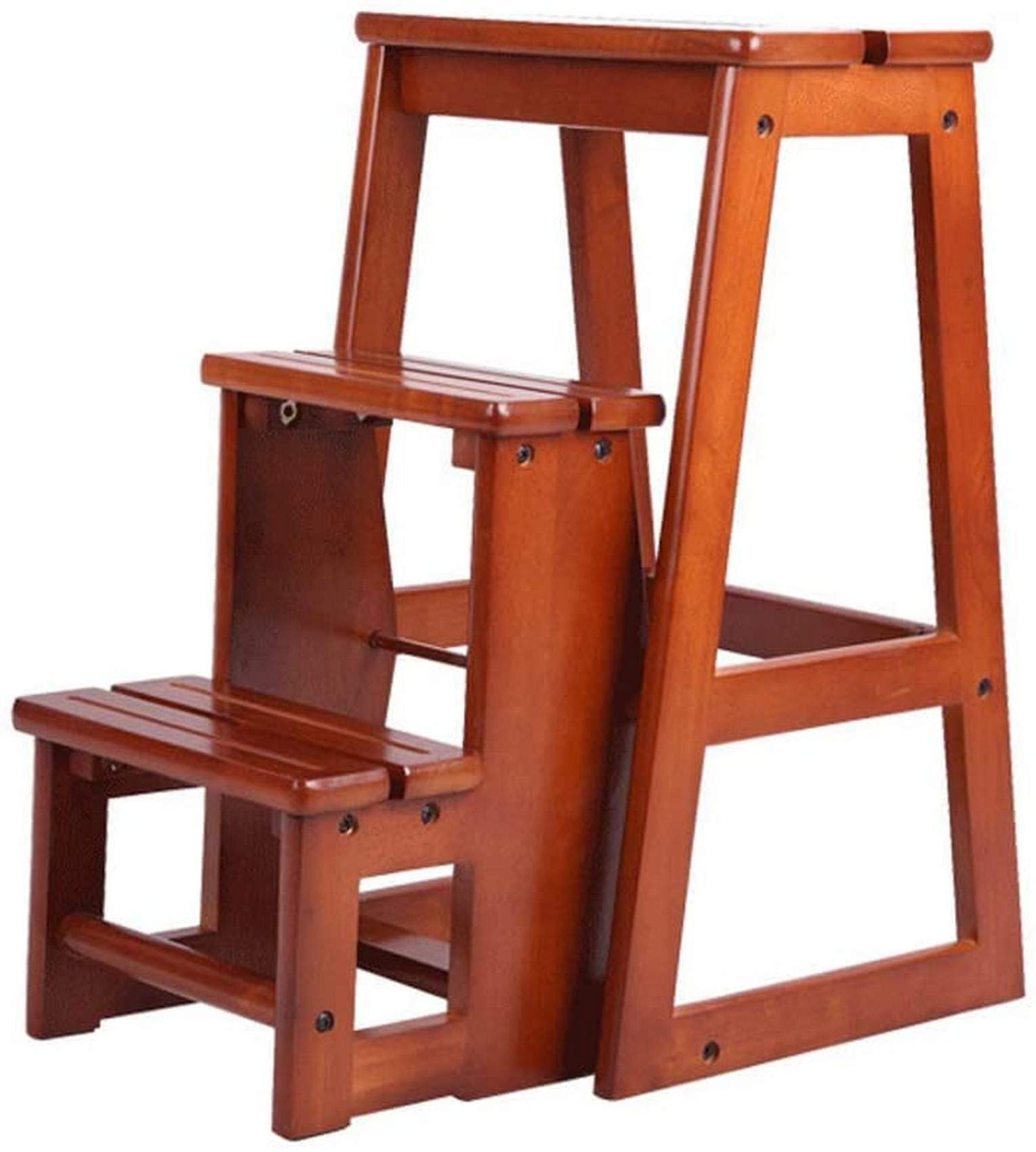 Taburete escalonado de madera maciza con 3 peldaños plegables en color marrón