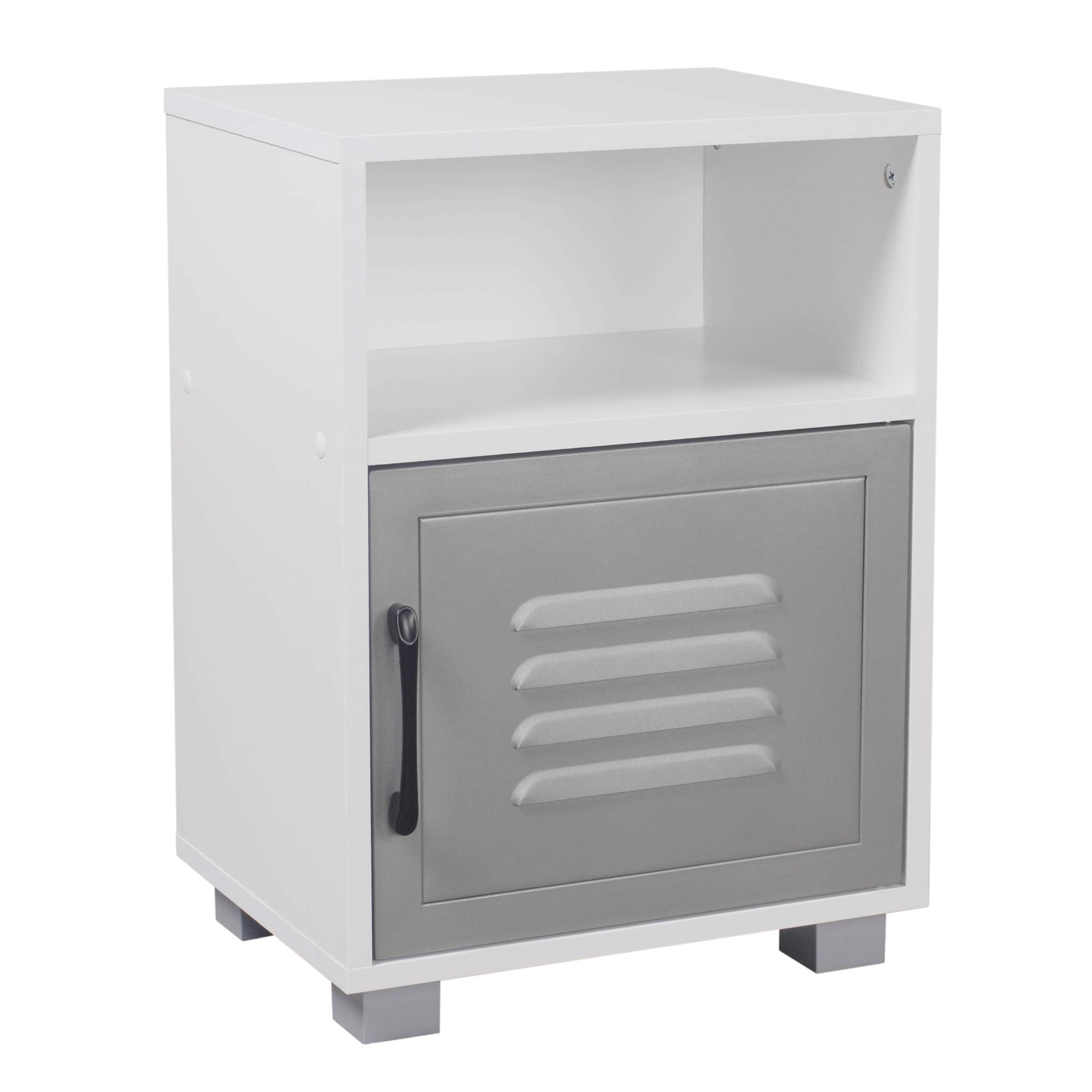 URBNLIVING Valencia Metal Door Bedside Table (White/Grey, Set of 1) — image 1