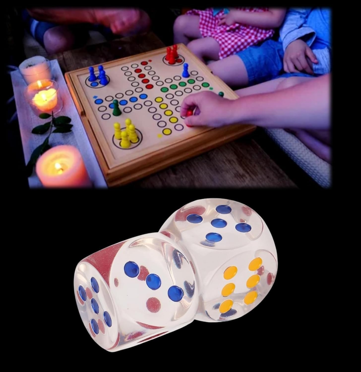 GLADBACK Jumbo Dice 30mm with Colored Dots, 6-Sided Transparent Dice Cube, Fun Gaming Dice for Farkle, Board Games, Casino, Snakes and Ladders, Monopoly & More (Pack of 3) 4