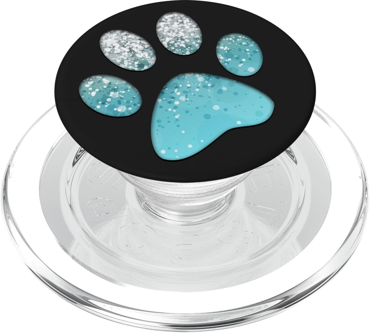 Light Blue Color Dog Paw Print on a Black Pattern PopSockets PopGrip for MagSafe
