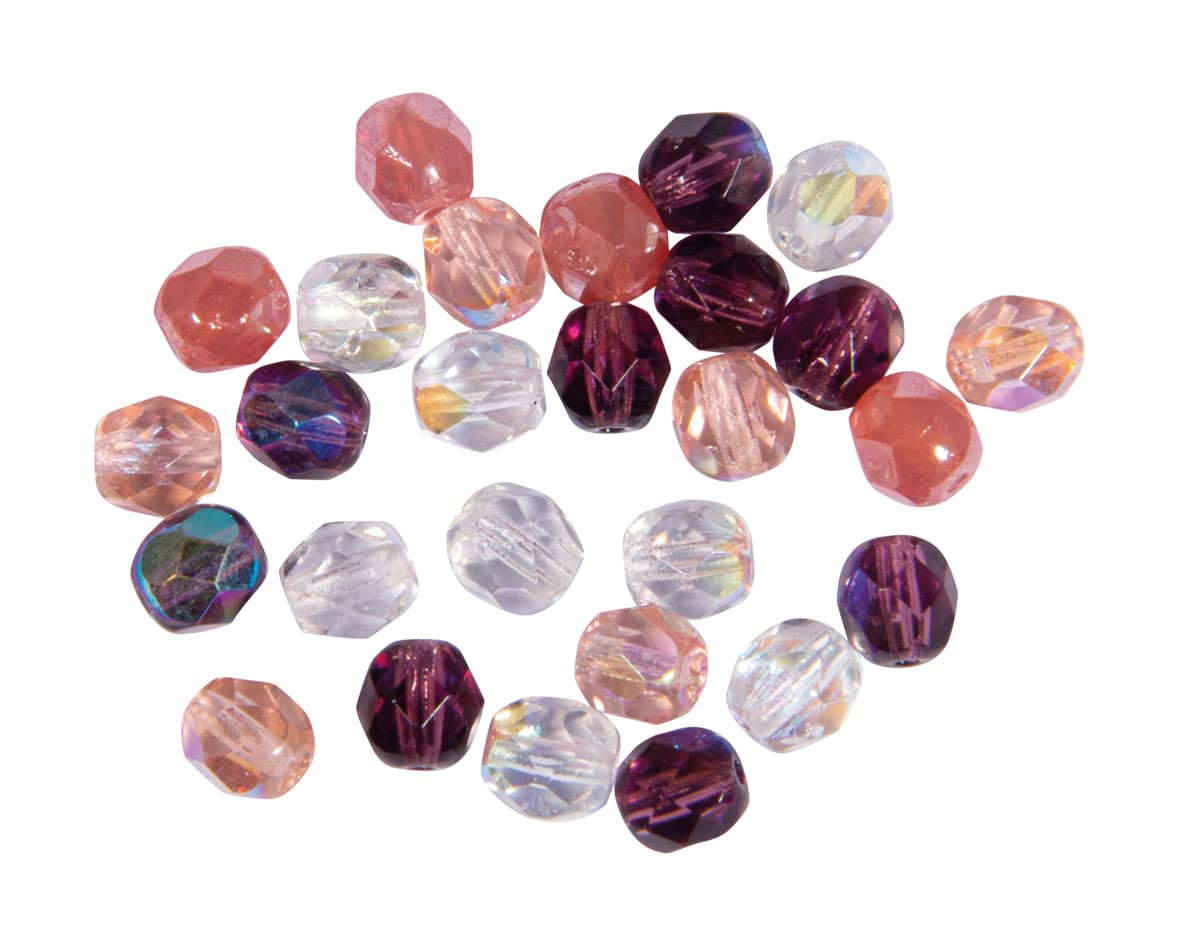 Rayher Polished glass beads, 6 mm ø, antique pink, box 50 pieces., 14201221