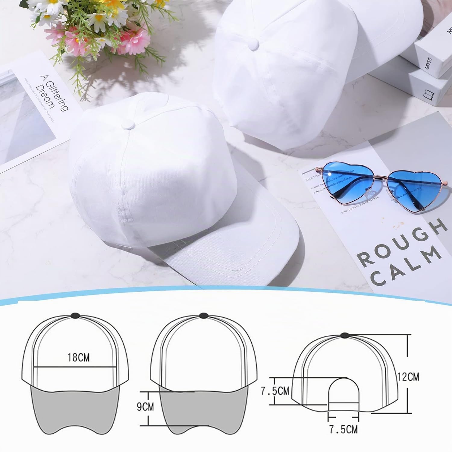 Lot de 10 casquettes graffiti pour enfants à peindre, casquette de baseball DIY avec autocollants en pierre précieuse, casquette de baseball pour enfants, casquette blanche pour enfants,