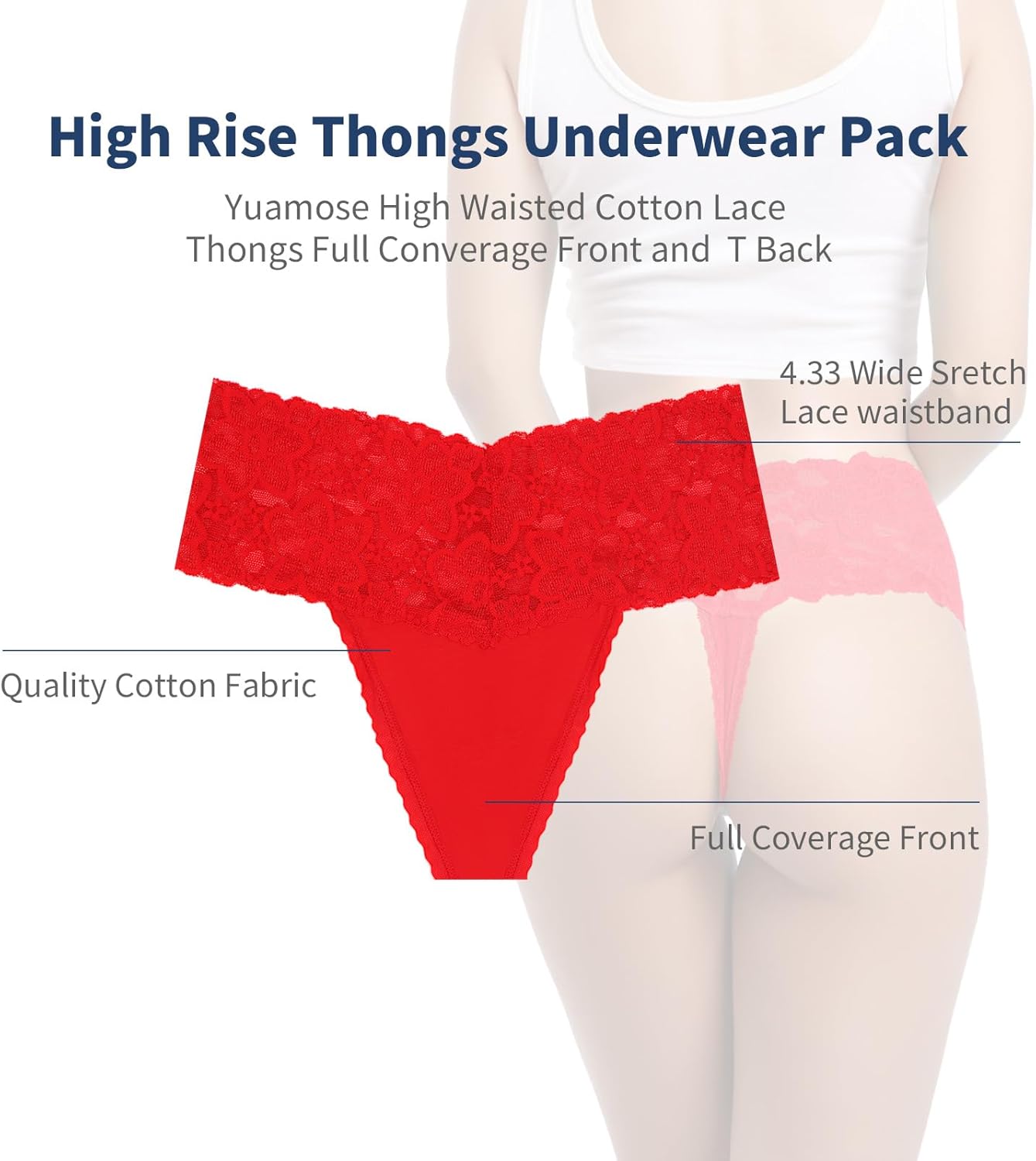 Lace Thongs For Women Plus Size Sexy Underwear T Back Stretch Womens Thongs Underwear 5/6/10 Pack - Image 4